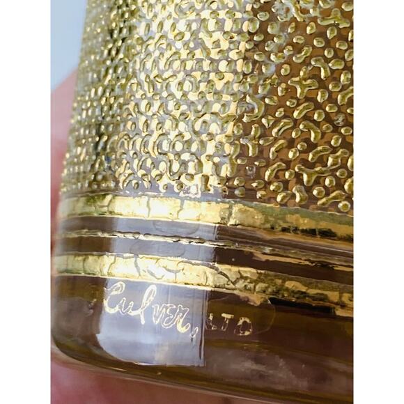 Set of 7 MCM Vintage Culver High ball Cocktail Glasses Tumblers Gold Band Bottom - Picture 2 of 10